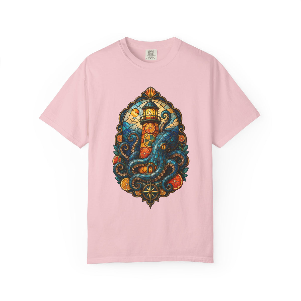 Stained Glass Citrus Lighthouse Octopus T-Shirt Graphic