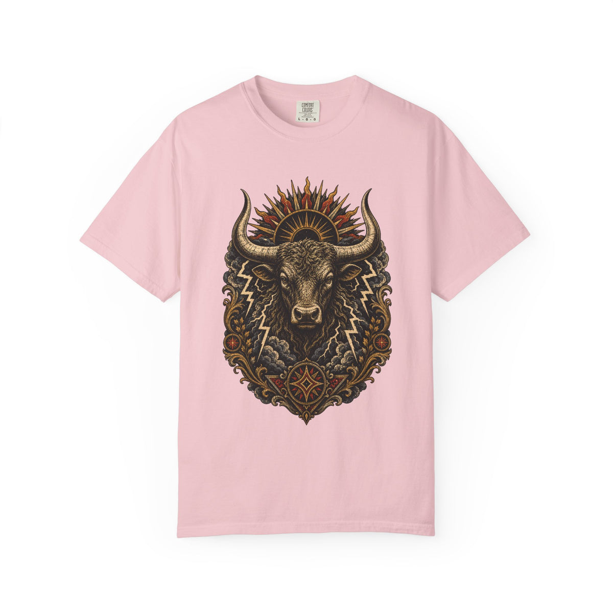 Woodcut Thunder Bull T-Shirt Graphic