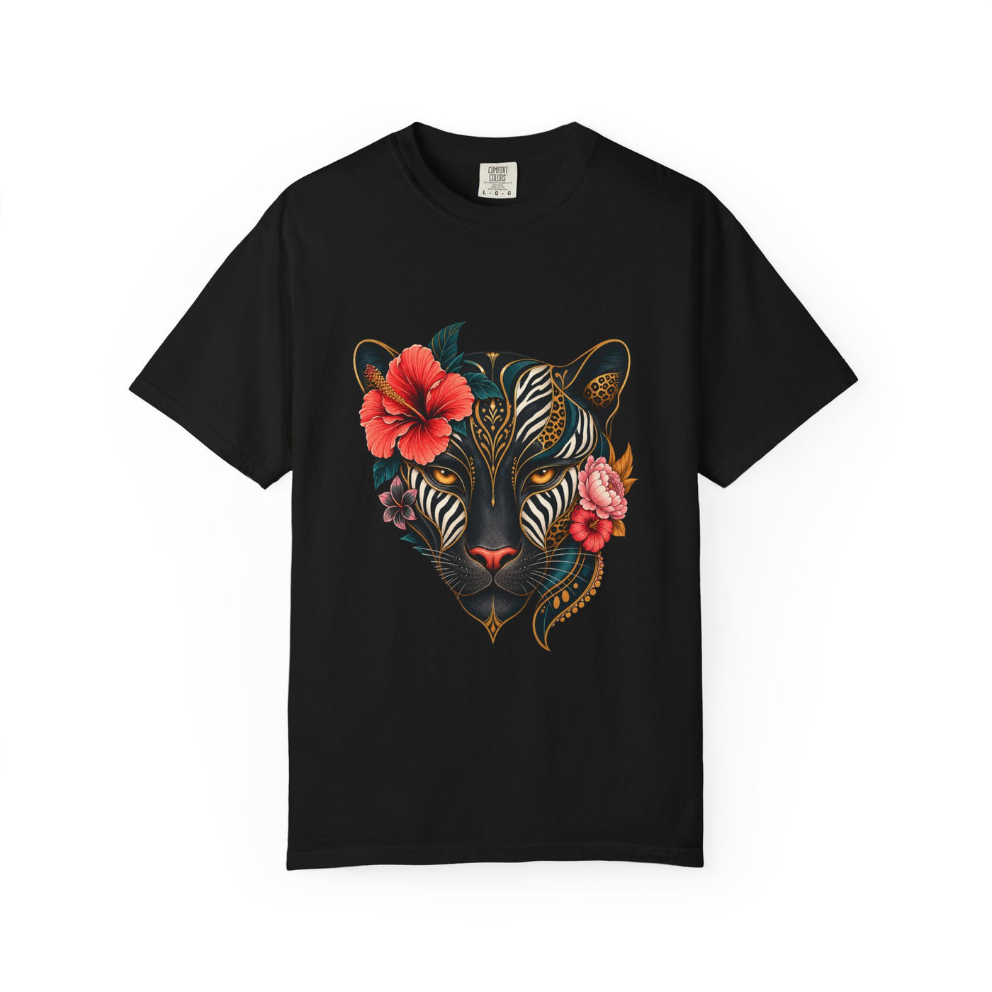 Zebra Bloom Panther Mask Graphic Tee