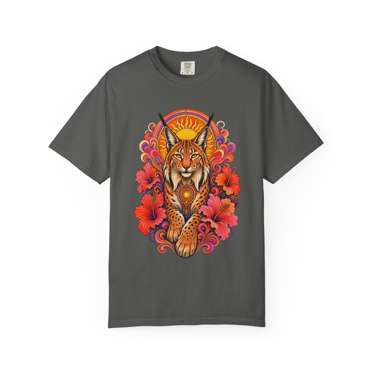 Psychedelic Sun Lynx Hibiscus T-Shirt Graphic
