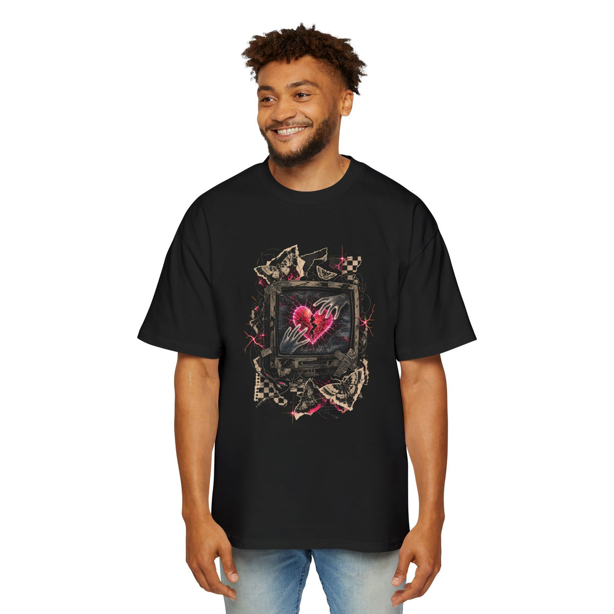 Broken Screen Valentine Heavy Oversized Emo Tee
