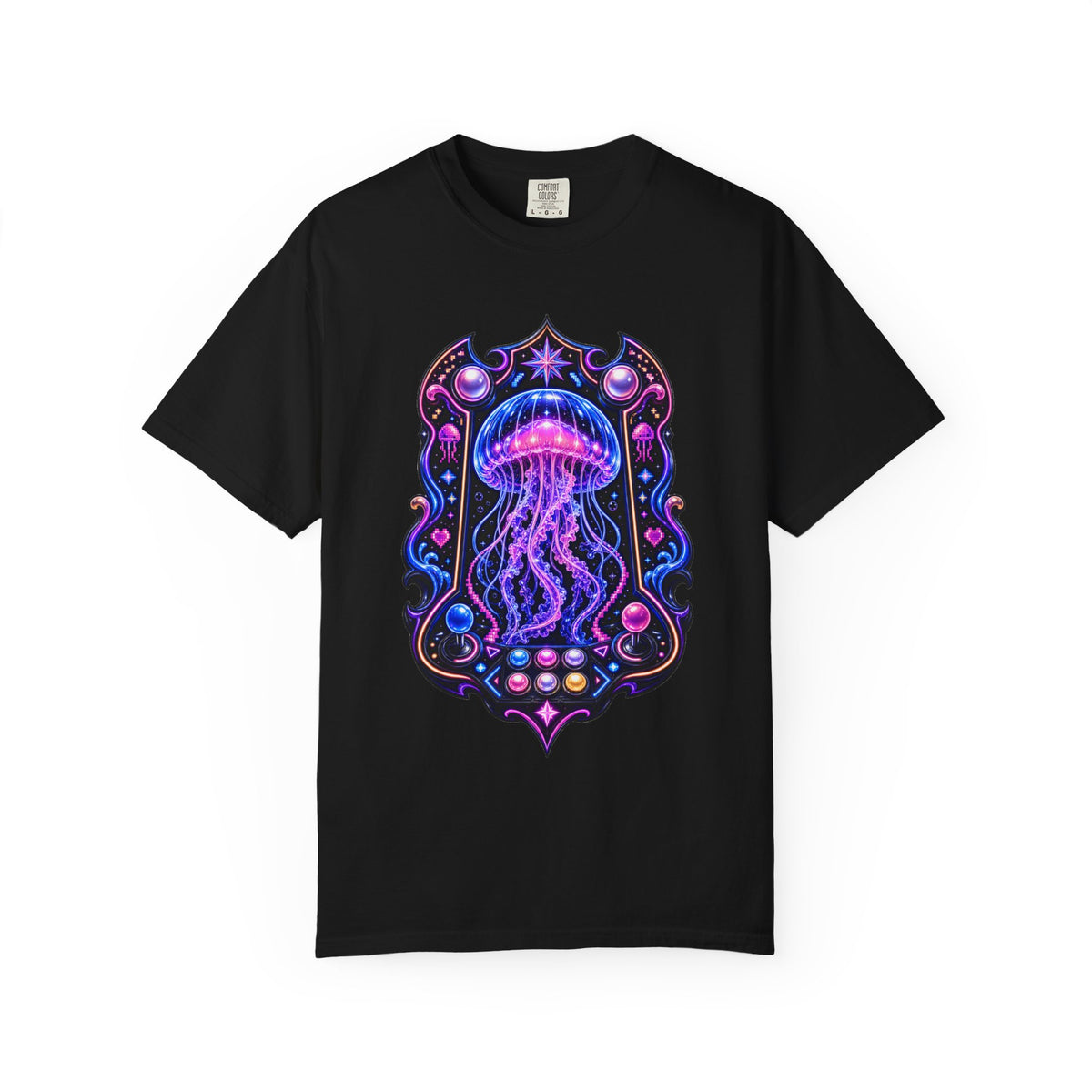 Arcade Jellyfish Neon Crest T-Shirt Graphic