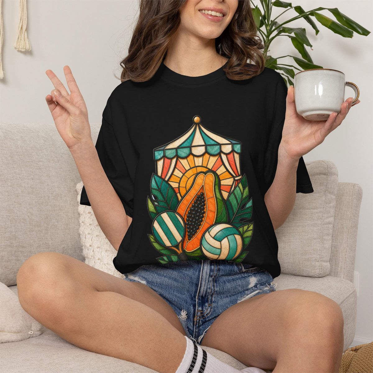 Stained Glass Cabana Papaya T-Shirt Graphic