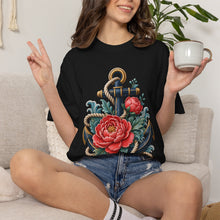Embroidered Anchor Peony T-Shirt Graphic