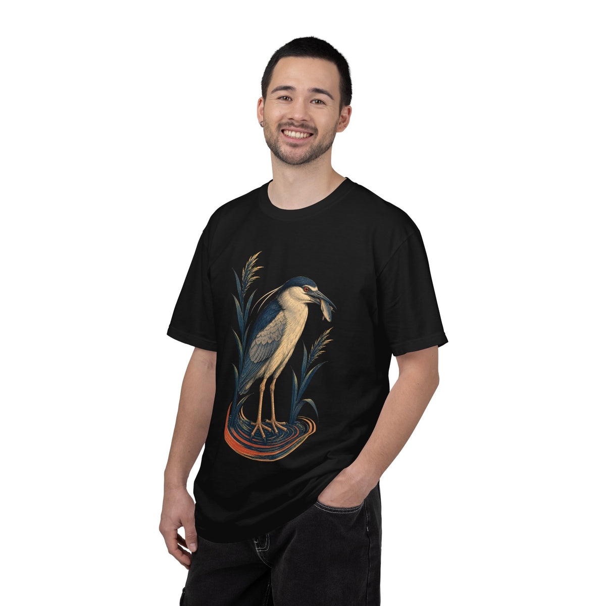 Night Heron Wetland Woodcut Graphic Tee