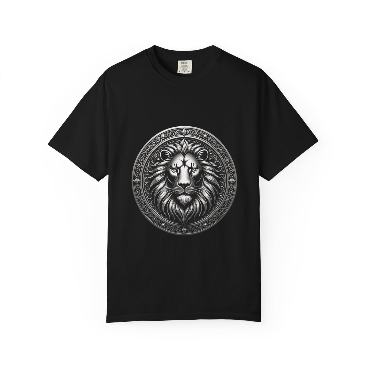 Ornate Lion Crest Monochrome T-Shirt Graphic