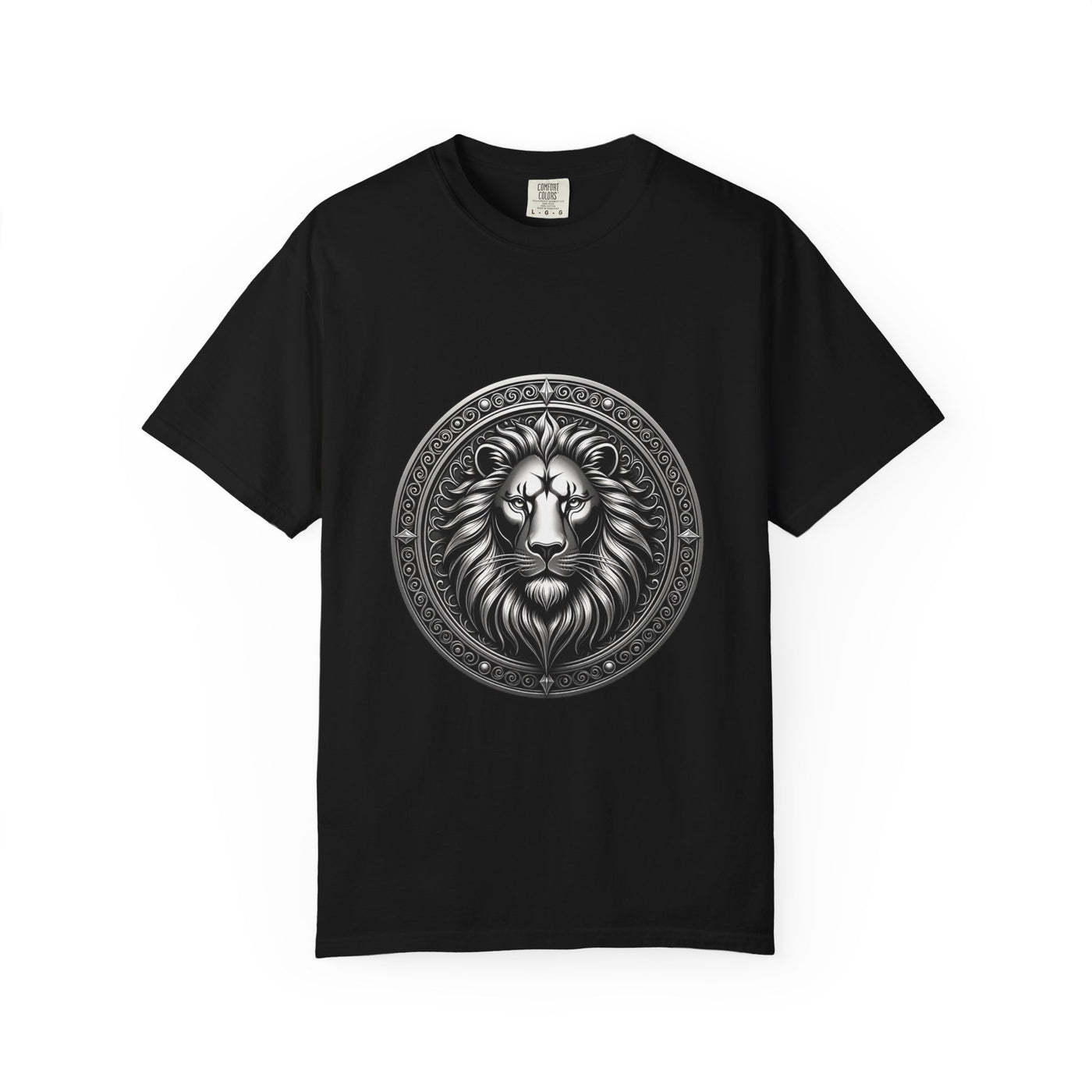 Ornate Lion Crest Monochrome T-Shirt Graphic