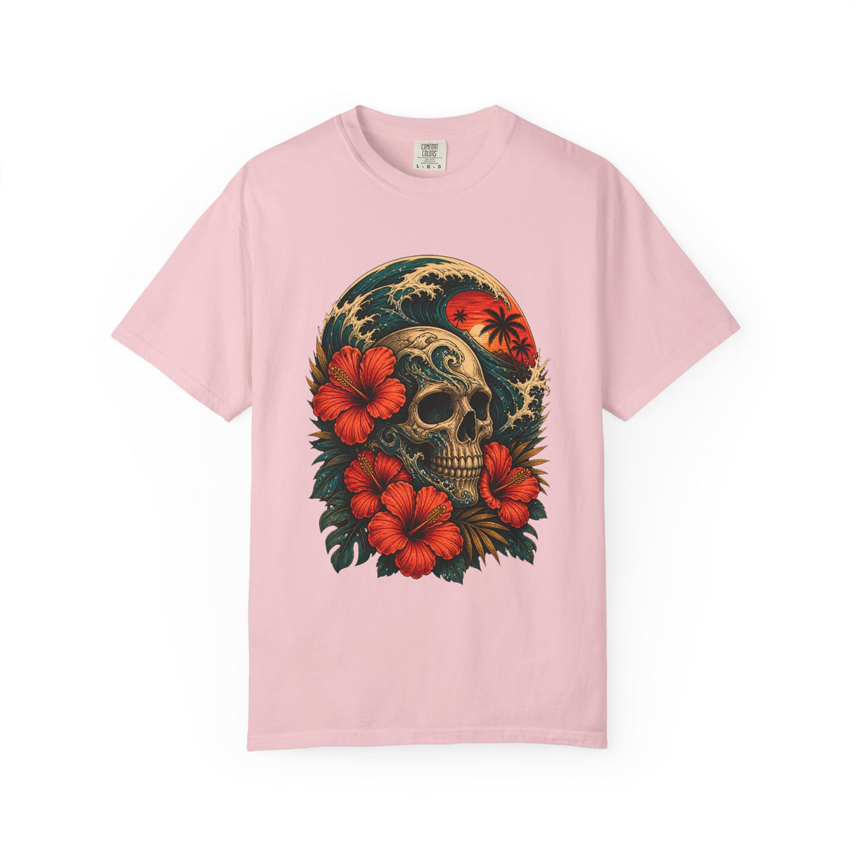 Hibiscus Surf Skull Tattoo T-Shirt Graphic