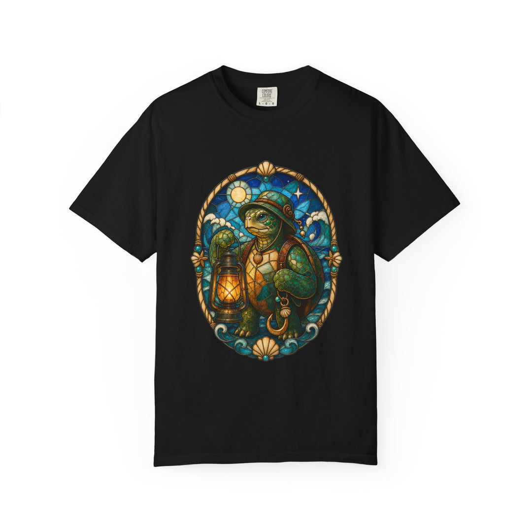 Stained Glass Fishing Lantern Turtle T-Shirt Graphic