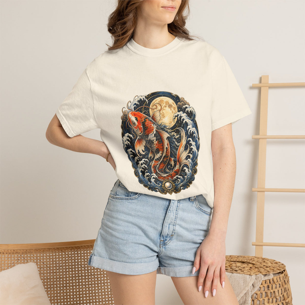 Moonlit Koi Wave Guardian T-Shirt Graphic