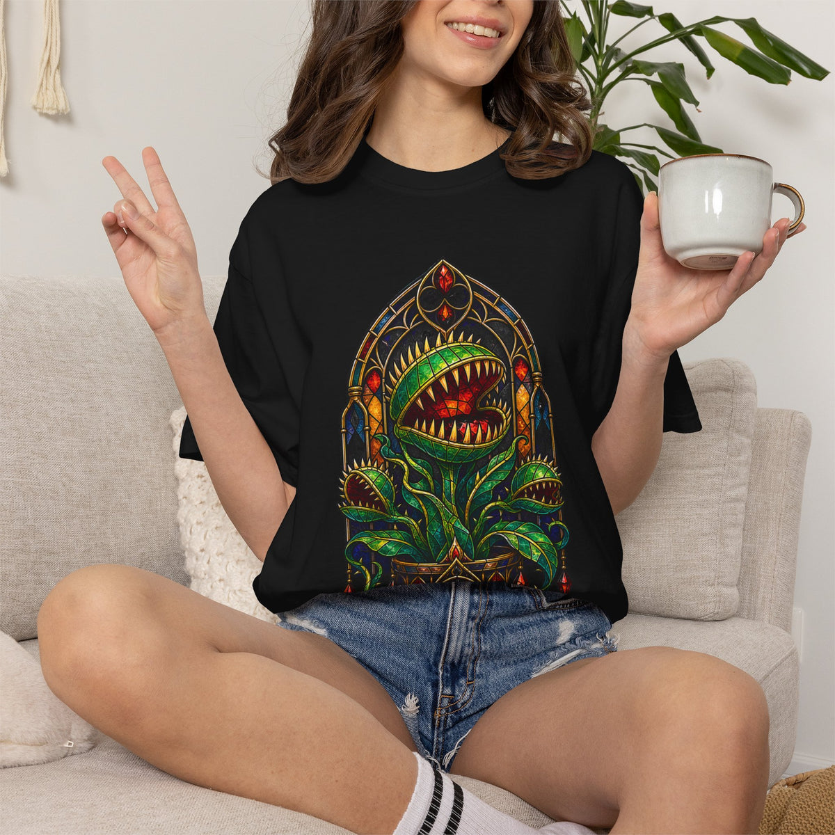 Stained Glass Carnivorous Plant T-Shirt Graphic
