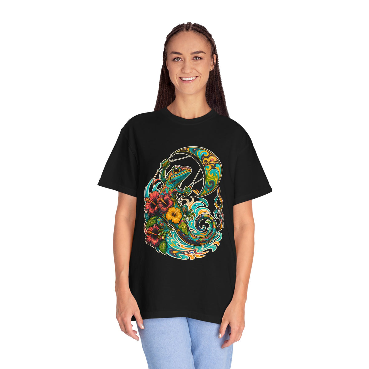 Psychedelic Hibiscus Kite Lizard T-Shirt Graphic