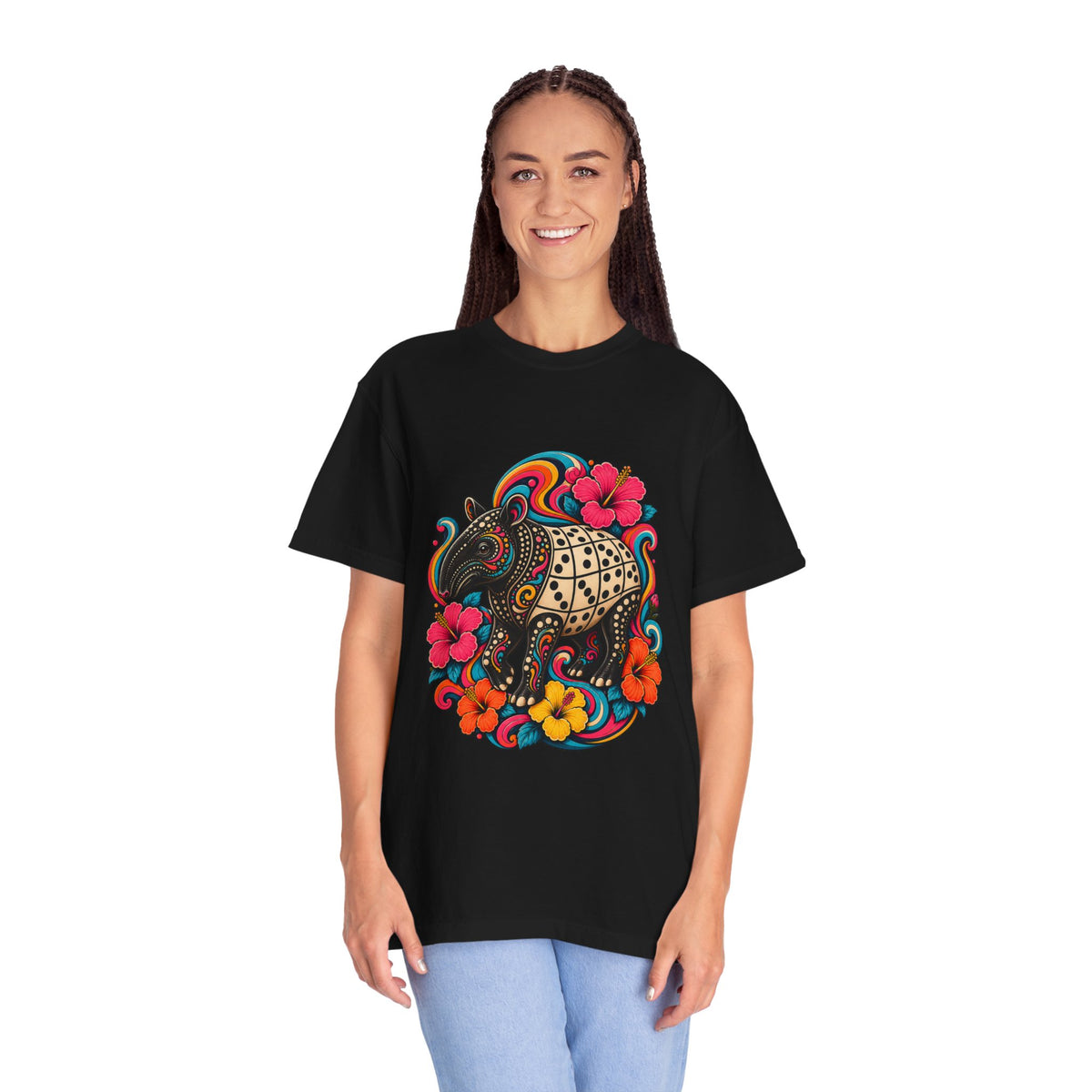 Psychedelic Hibiscus Domino Tapir T-Shirt Graphic