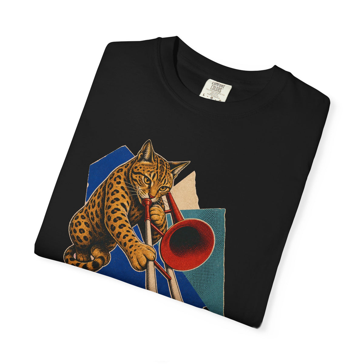 Bengal Cat Trombone Hard-Bop Collage Graphic Tee
