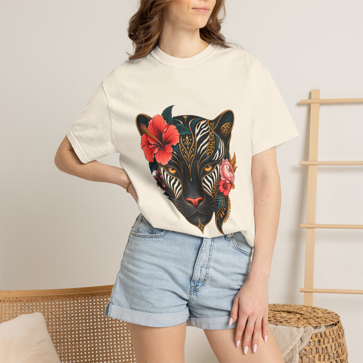 Zebra Bloom Panther Mask Graphic Tee