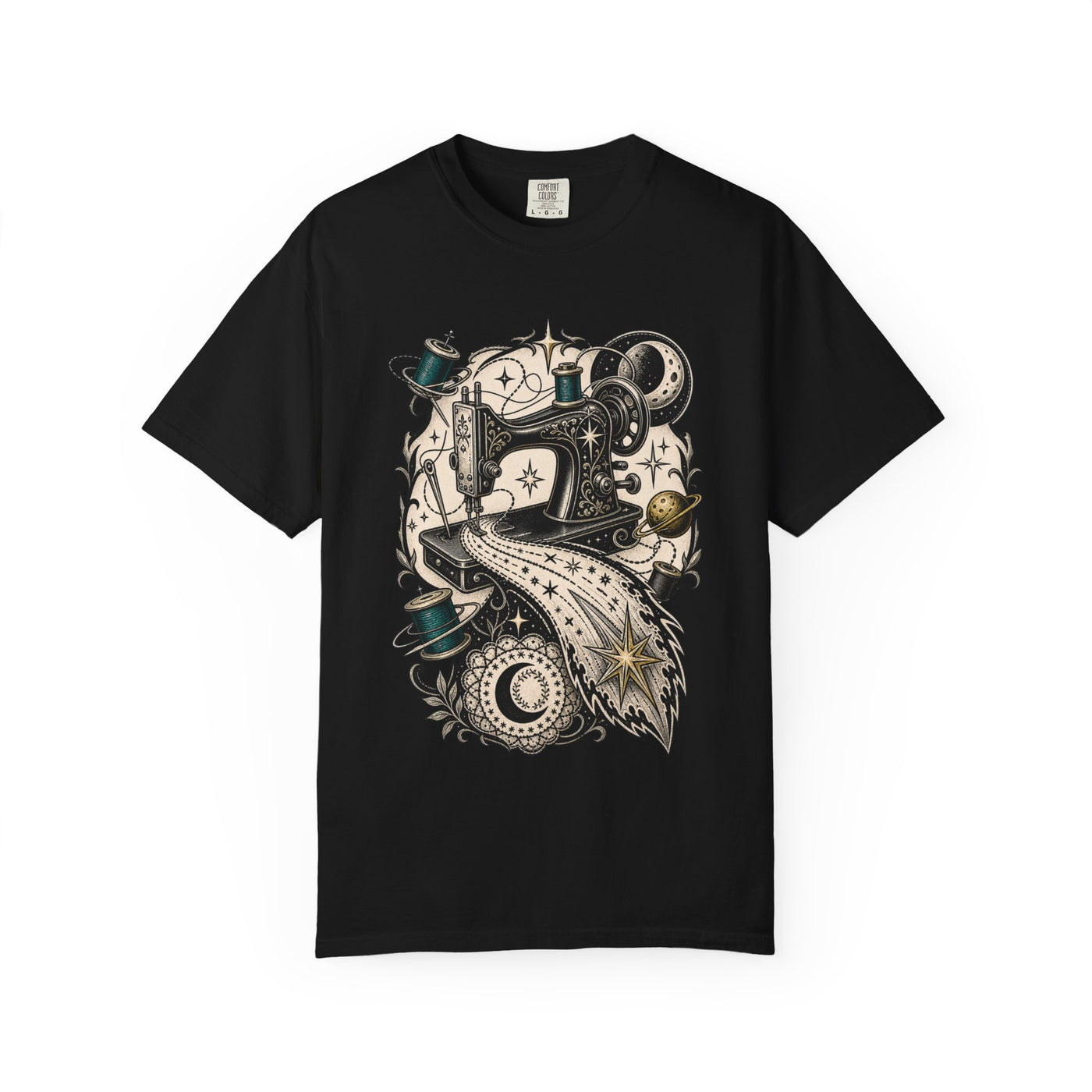 Blackwork Comet Sewing Machine T-Shirt Graphic