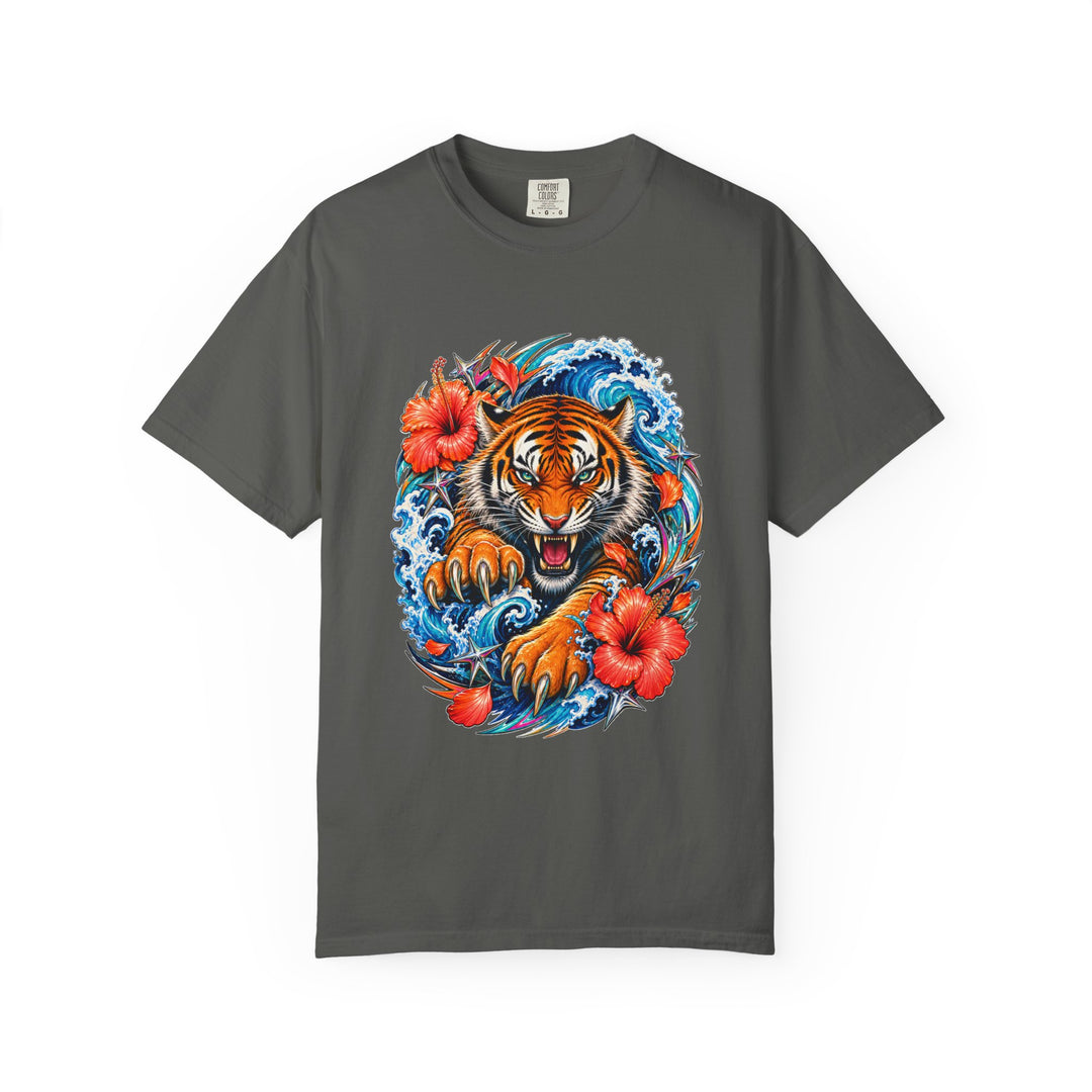 Electric Hibiscus Surf Tiger T-Shirt Graphic