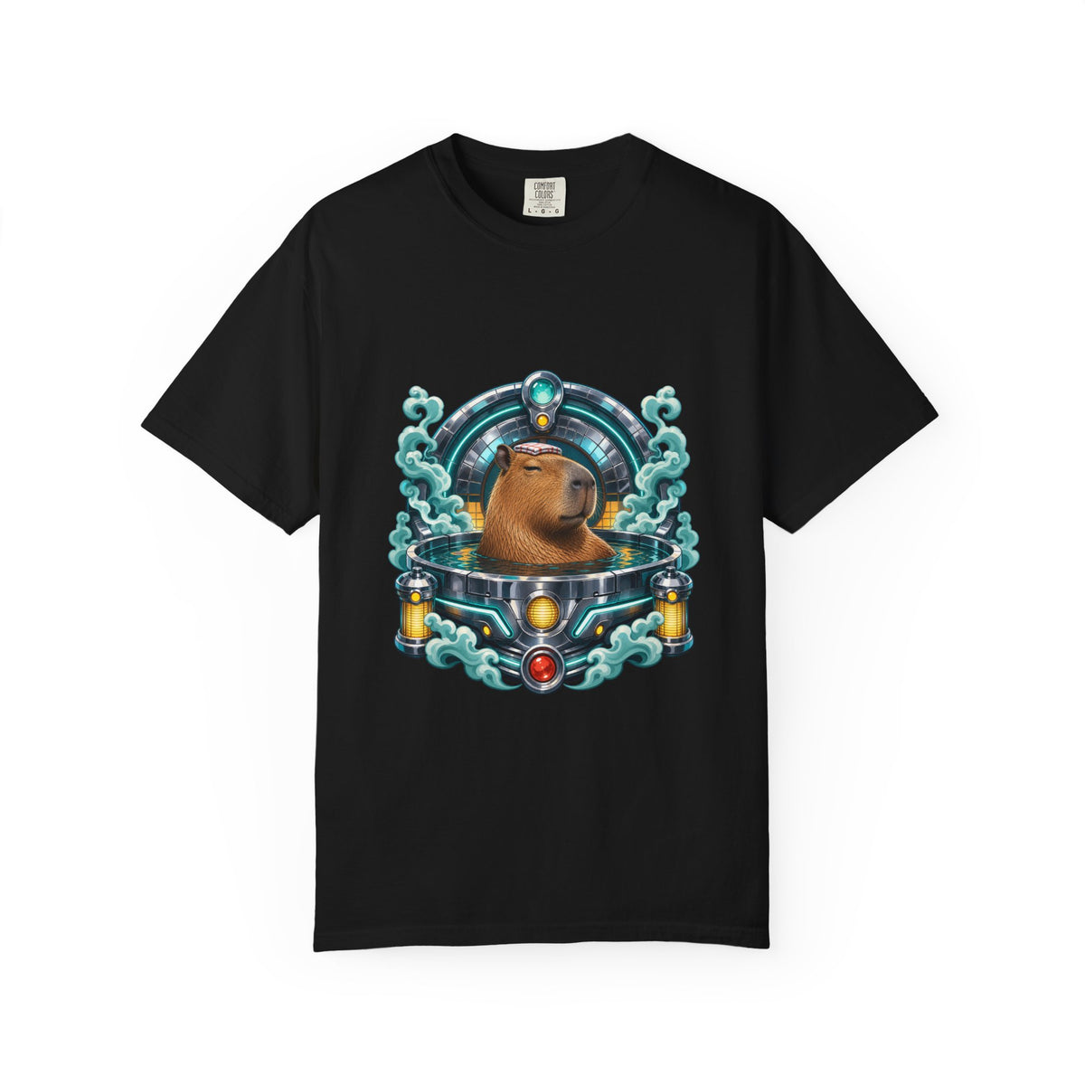 Teal Capybara Bathhouse T-Shirt Graphic