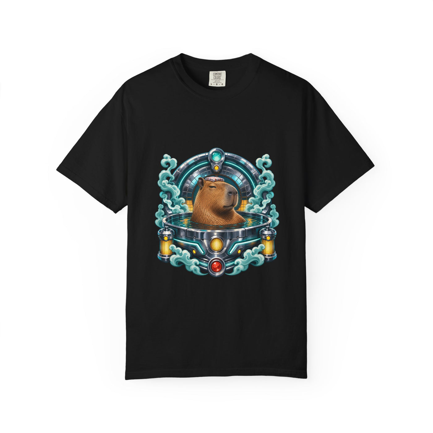 Teal Capybara Bathhouse T-Shirt Graphic