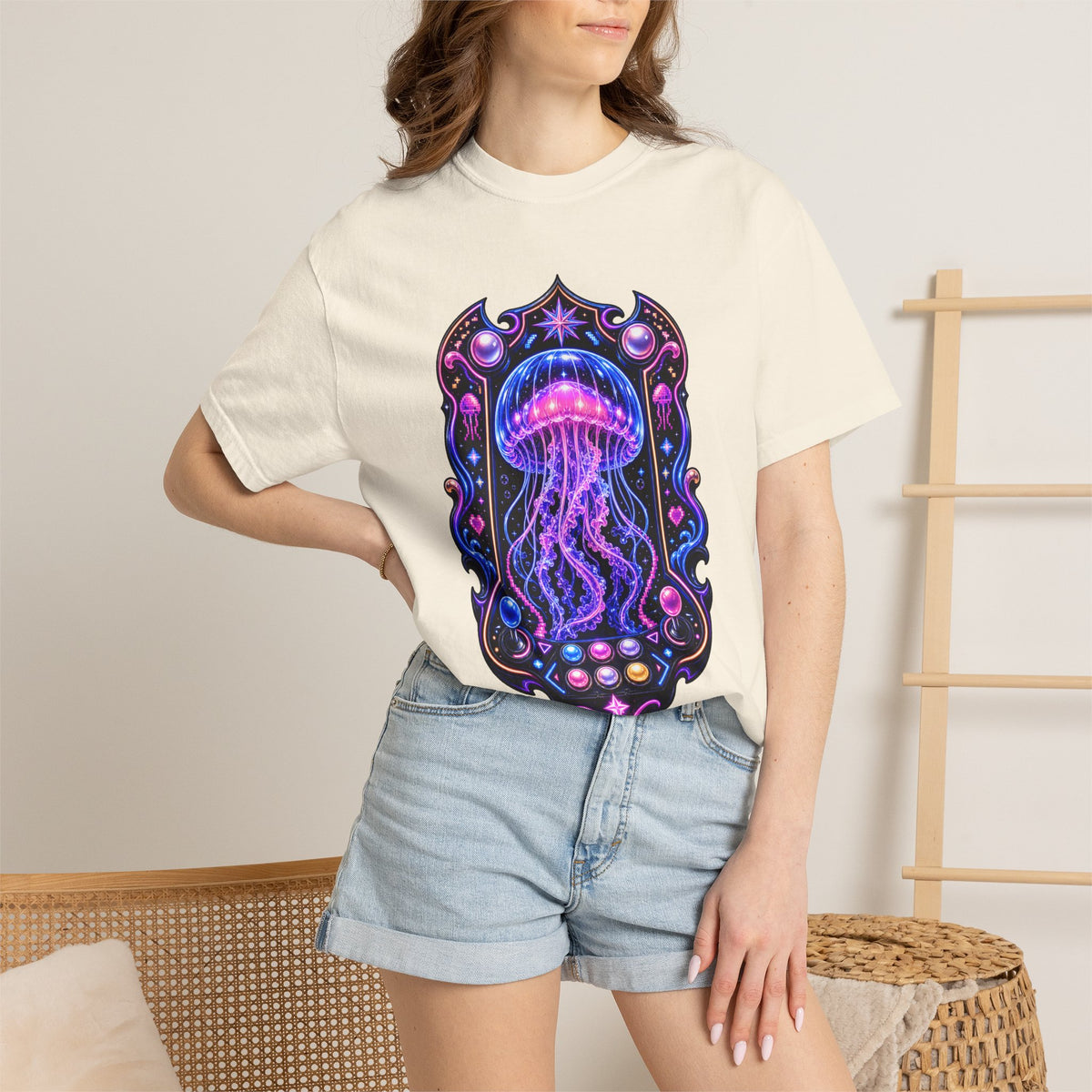 Arcade Jellyfish Neon Crest T-Shirt Graphic