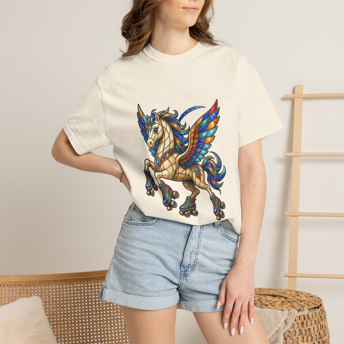 Stained Glass Roller Skate Pegasus T-Shirt Graphic