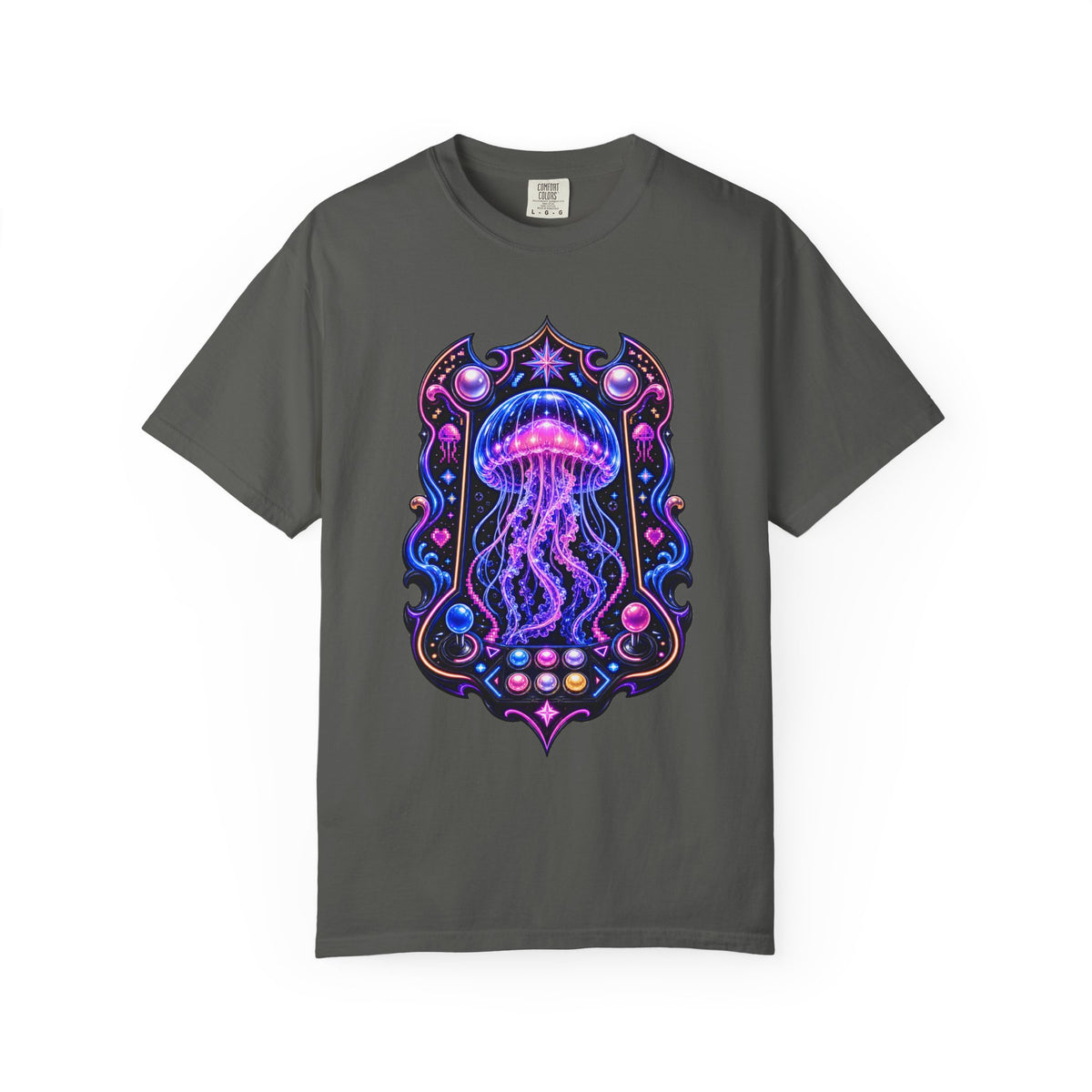 Arcade Jellyfish Neon Crest T-Shirt Graphic