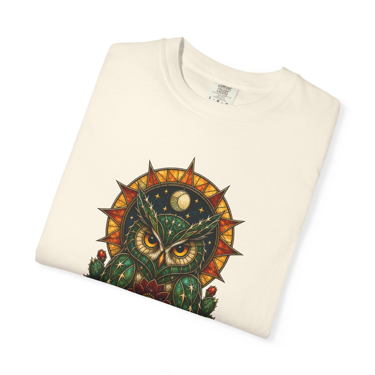 Stained Glass Cactus Owl Graphic Tee