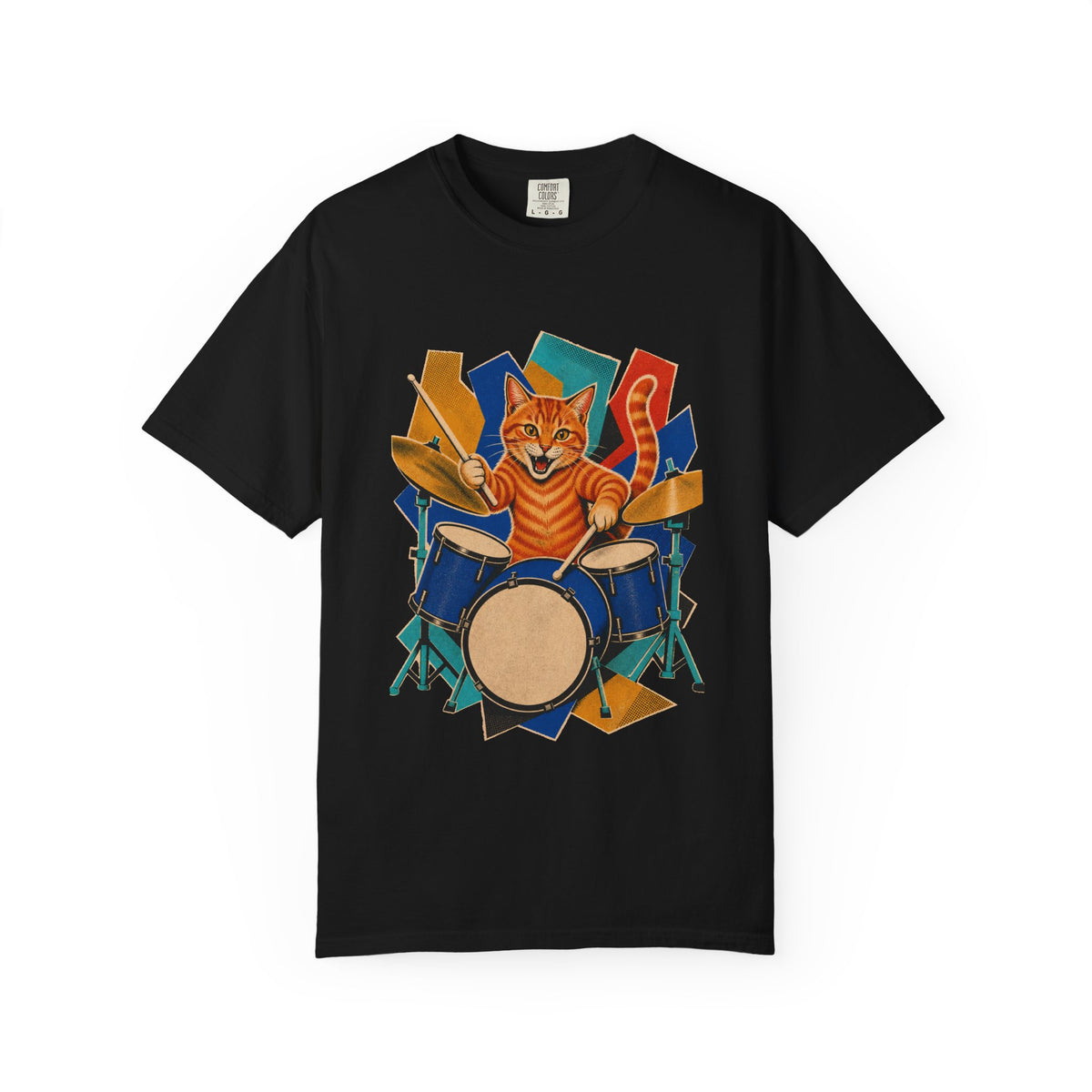Orange Tabby Drum Kit Hard-Bop Collage Graphic Tee