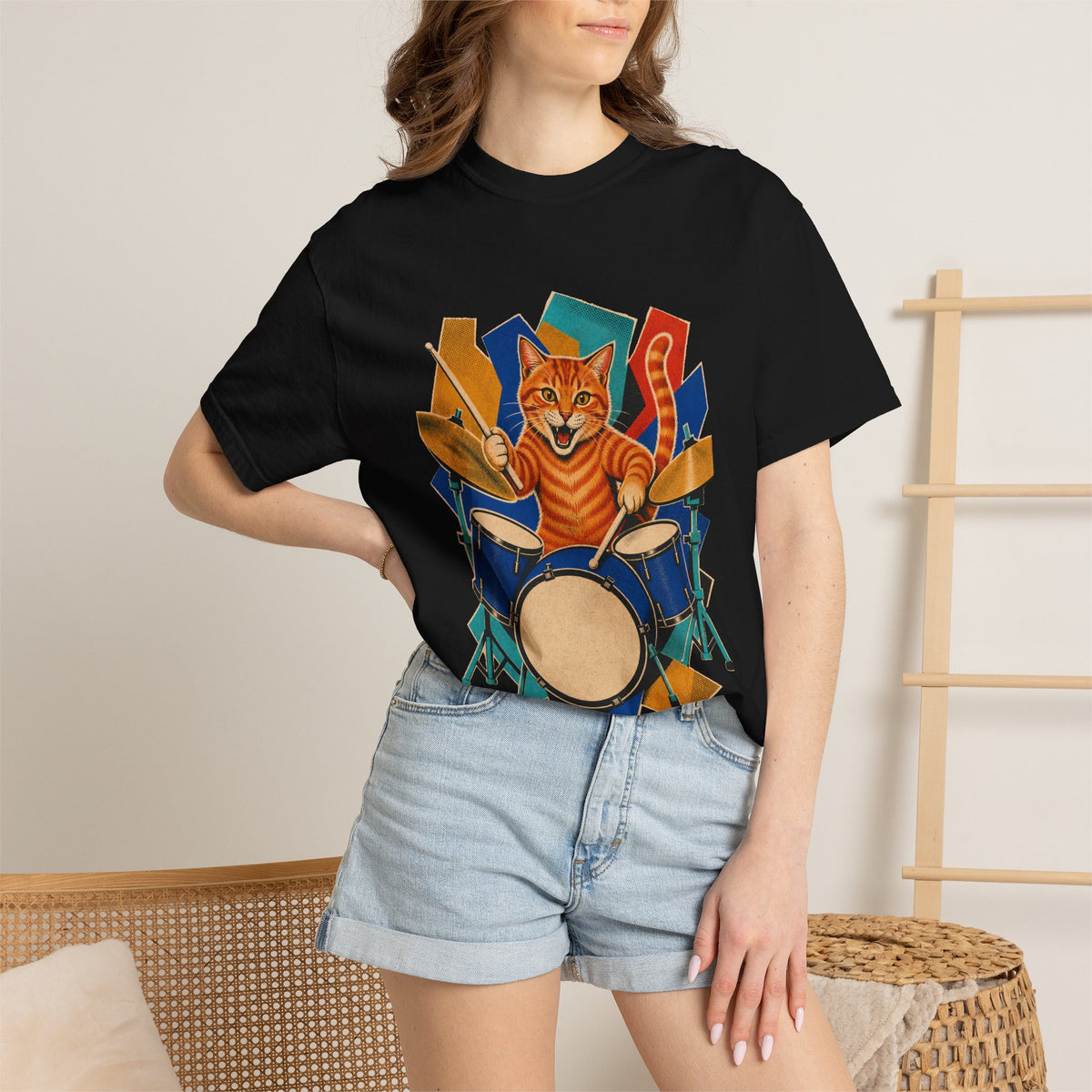 Orange Tabby Drum Kit Hard-Bop Collage Graphic Tee