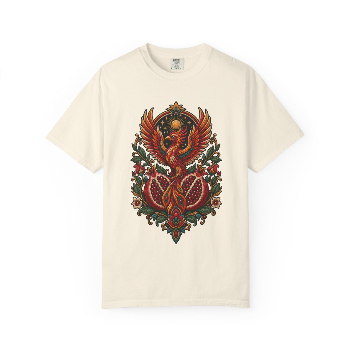 Embroidered Pomegranate Phoenix T-Shirt Graphic