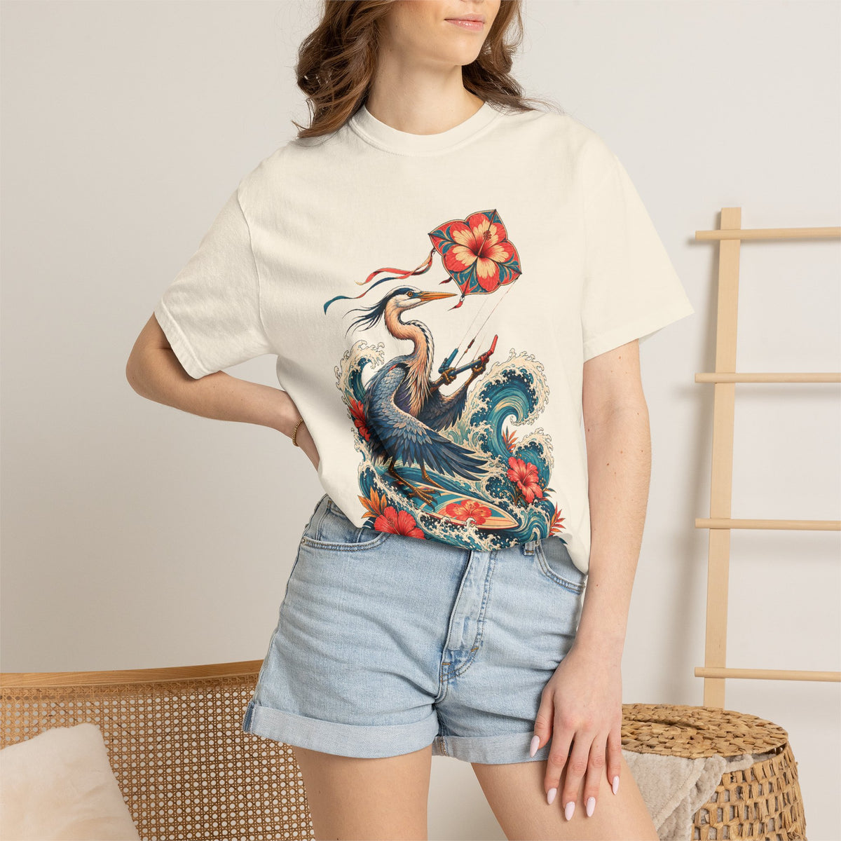 Hibiscus Surf Kite Heron T-Shirt Graphic