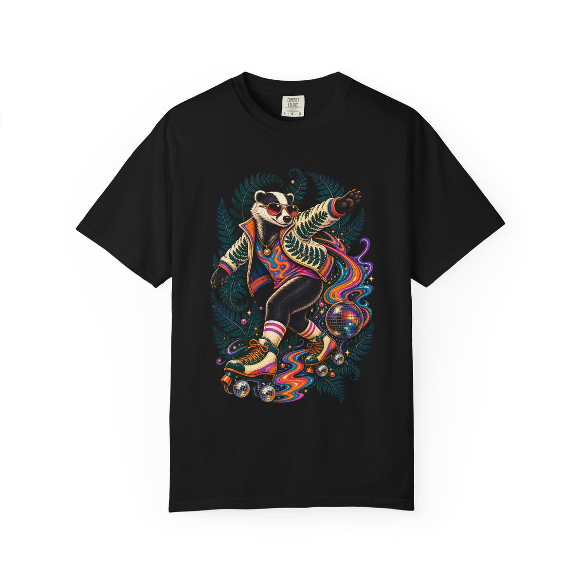 Psychedelic Fern Roller Rink Badger T-Shirt Graphic