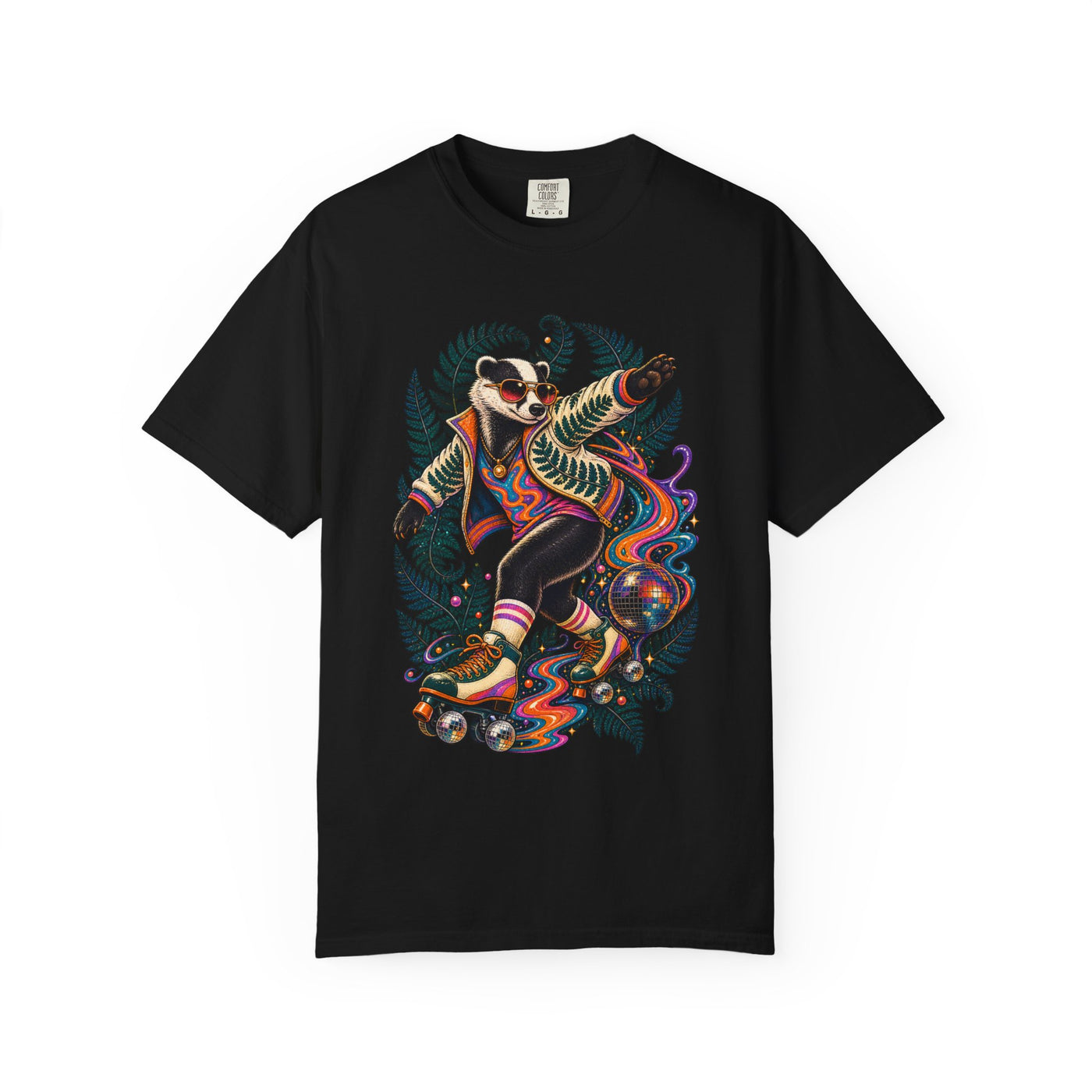 Psychedelic Fern Roller Rink Badger T-Shirt Graphic