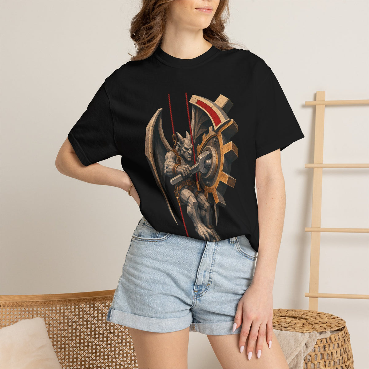 Gargoyle Tower Mechanic Brutalist Mythic Industrial Graphic Tee