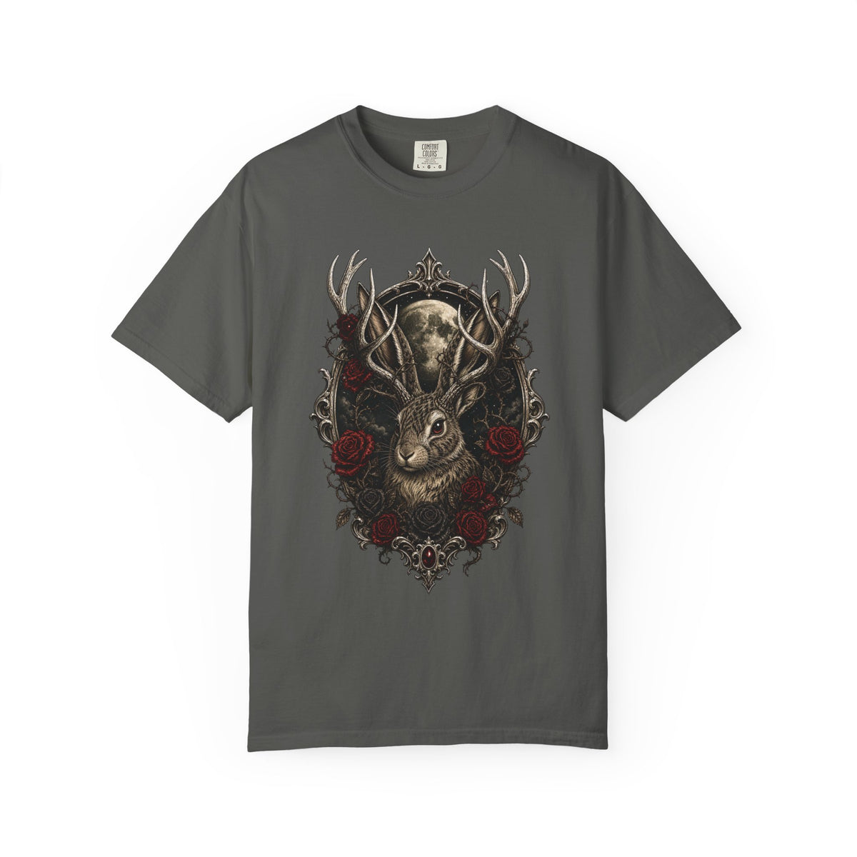 Gothic Black Rose Jackalope T-Shirt Graphic