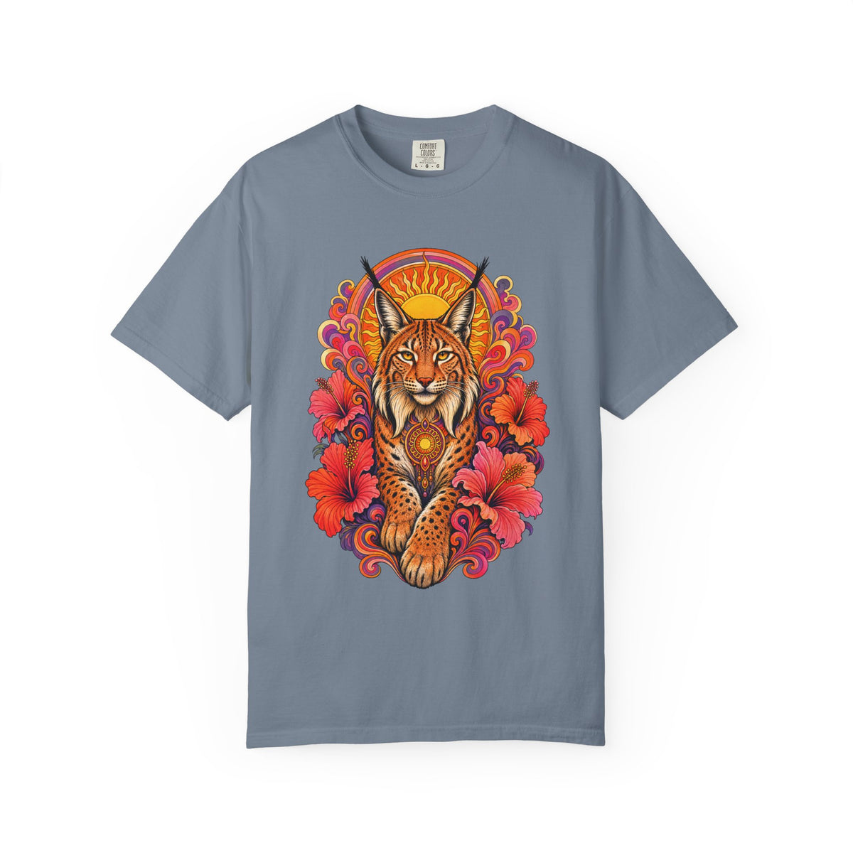 Psychedelic Sun Lynx Hibiscus T-Shirt Graphic