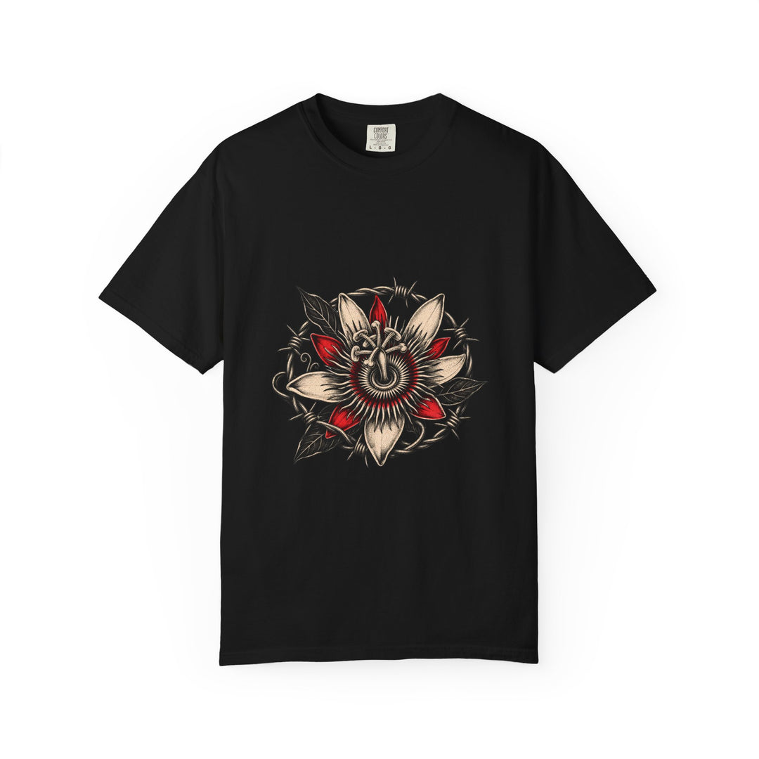 Barbed Wire Passionflower Blackwork Graphic Tee