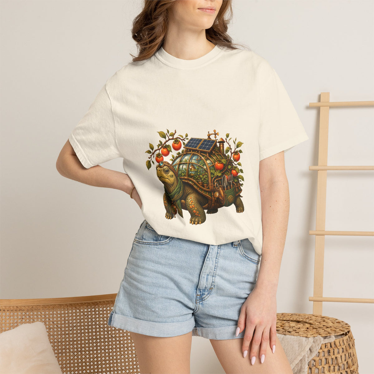 Solarpunk Persimmon Tortoise Graphic Tee