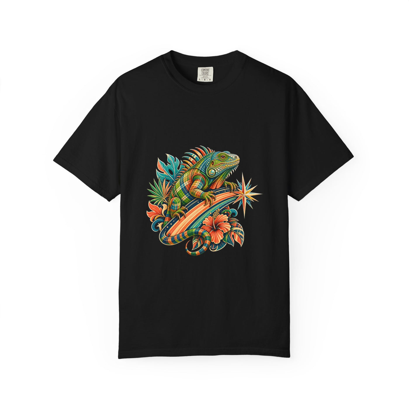 Tropical Plaid Comet Iguana T-Shirt Graphic