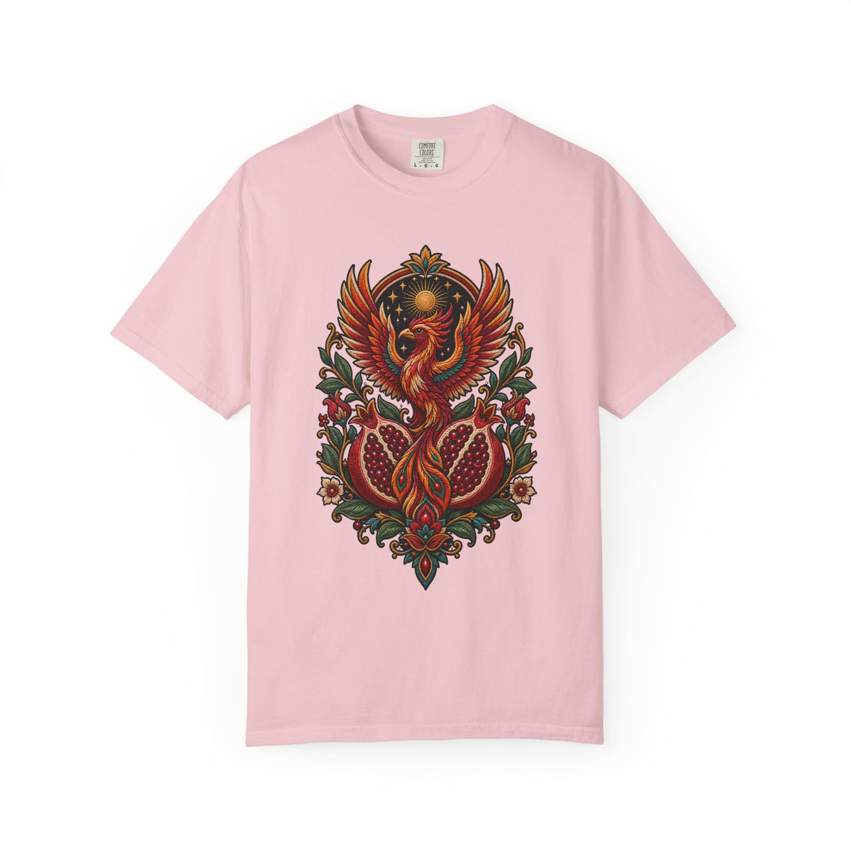 Embroidered Pomegranate Phoenix T-Shirt Graphic