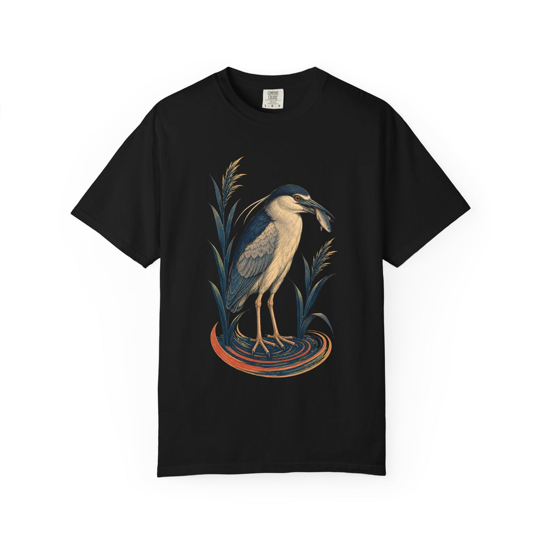 Night Heron Wetland Woodcut Graphic Tee