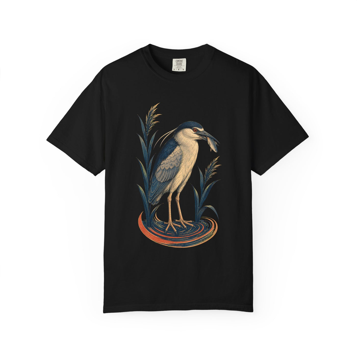 Night Heron Wetland Woodcut Graphic Tee