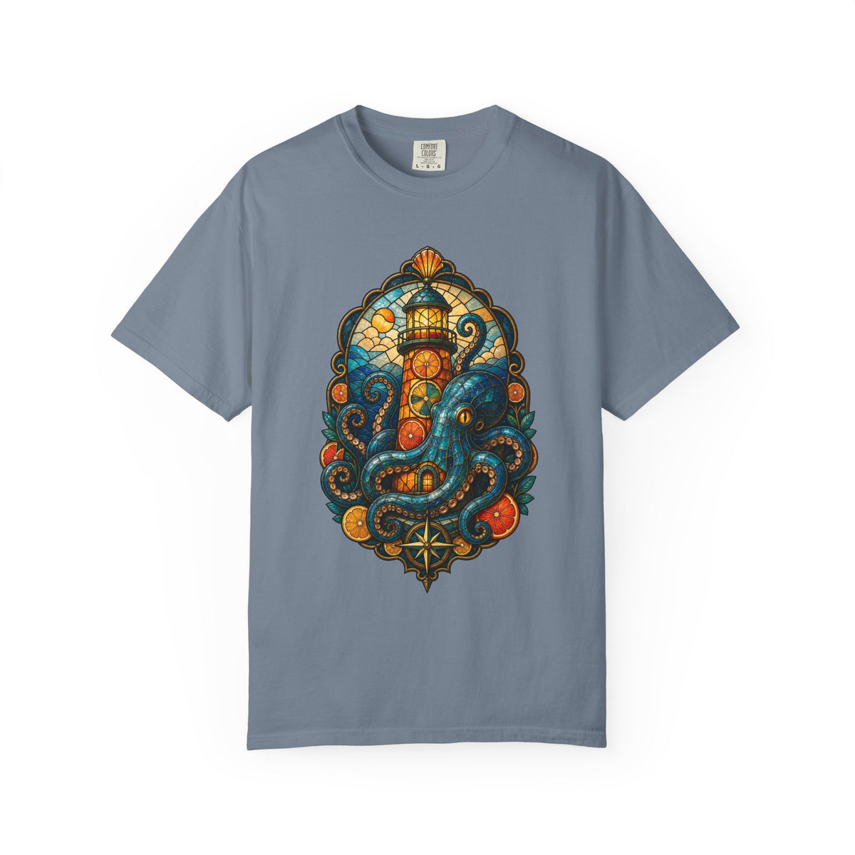 Stained Glass Citrus Lighthouse Octopus T-Shirt Graphic