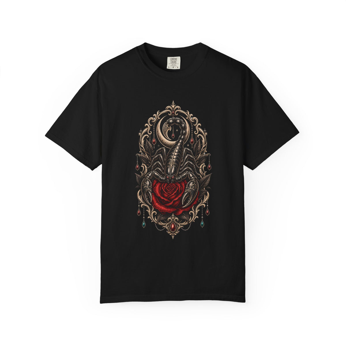 Blackwork Scorpion Rose T-Shirt Graphic