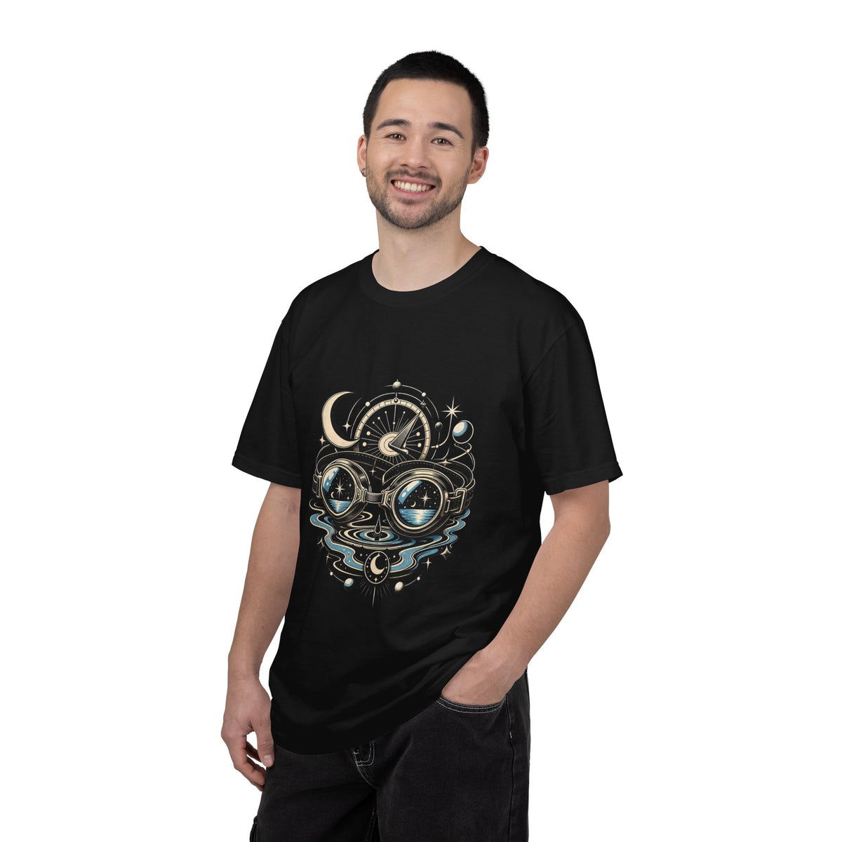 Blackwork Poolside Astronomy Goggles T-Shirt Graphic