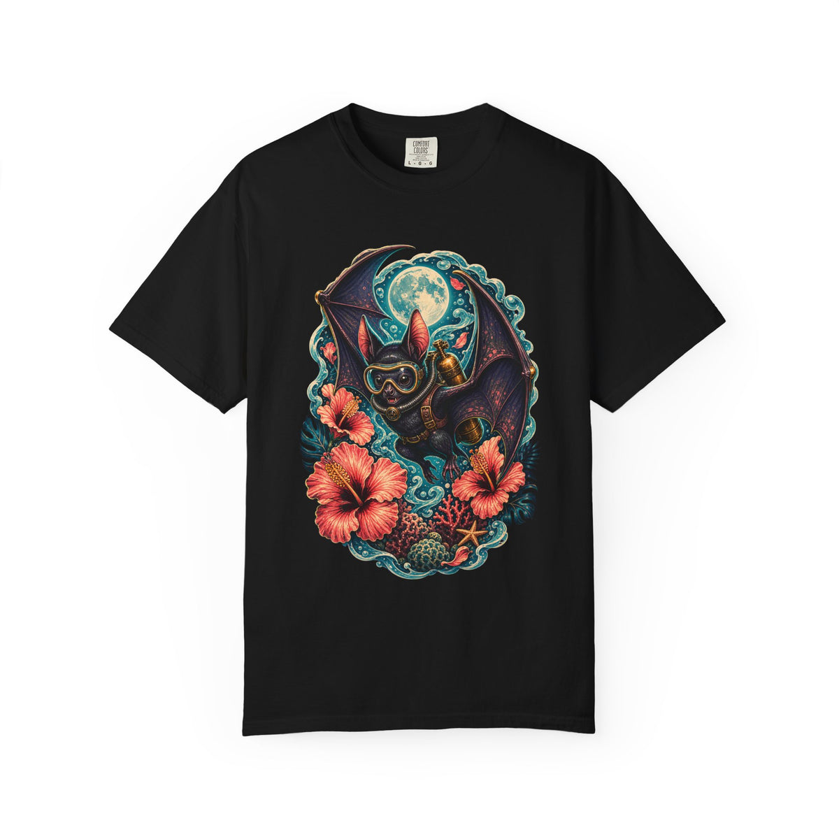 Hibiscus Bat Diver Tropical T-Shirt Graphic