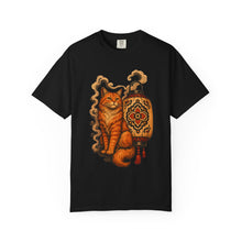 Woodcut Orange Cat Lantern Graphic Tee