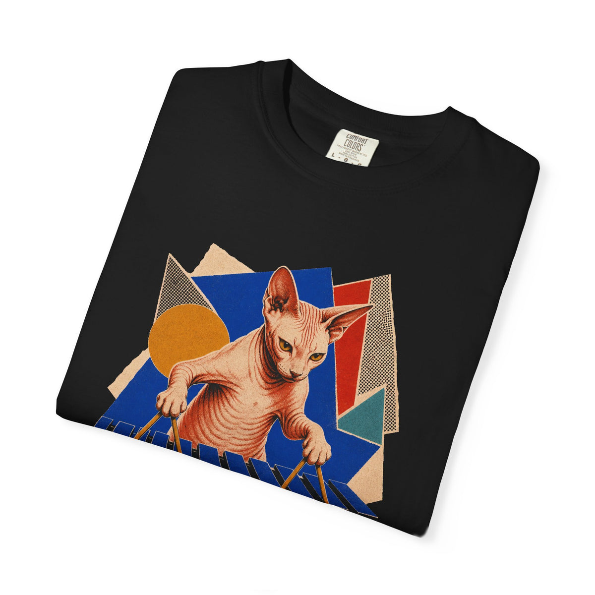 Sphynx Cat Vibraphone Hard-Bop Collage Graphic Tee