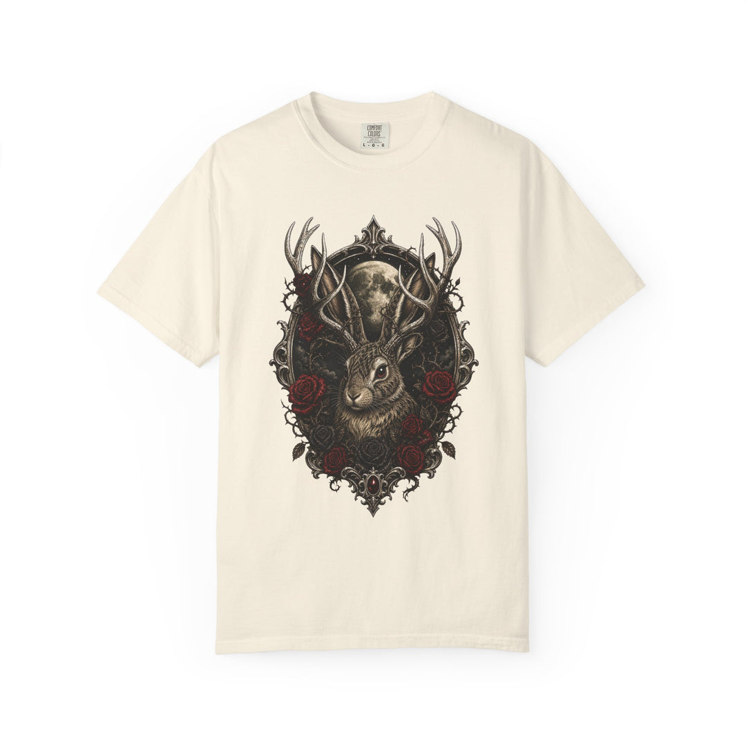 Gothic Black Rose Jackalope T-Shirt Graphic