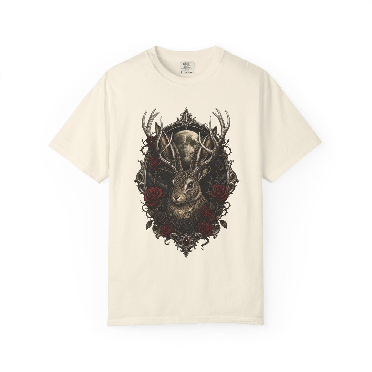 Gothic Black Rose Jackalope T-Shirt Graphic